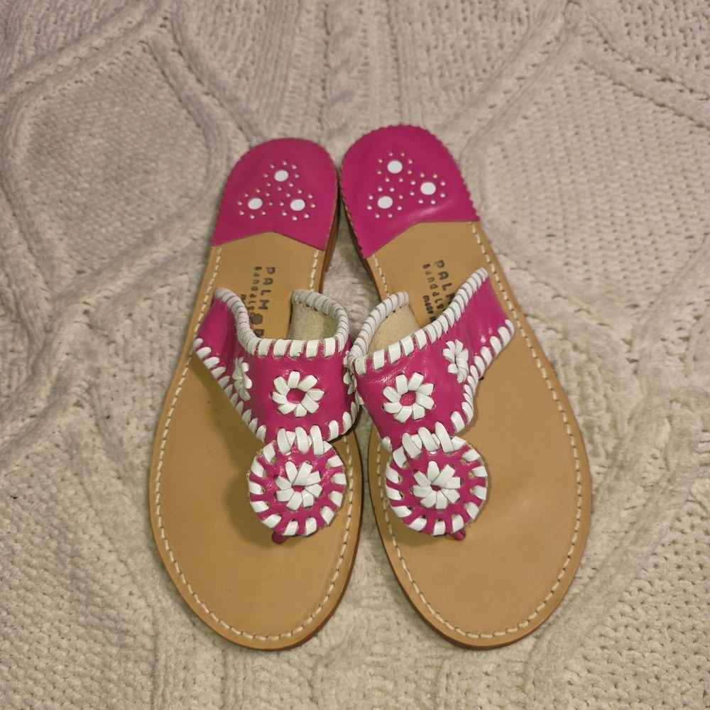 Jack Rogers Palm Beach Luxe Sandals Thong Hot Pink White Leather Women 8 NEW